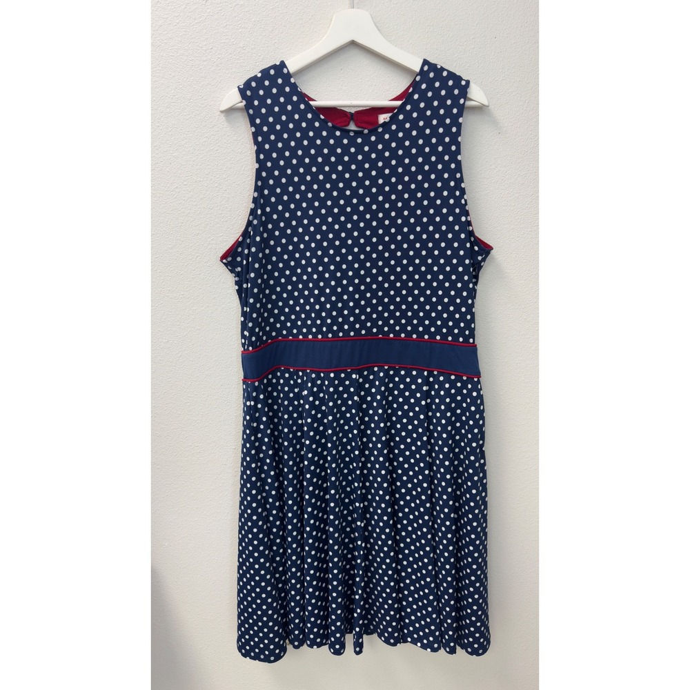 AA Studio Polka Dot Dress Womens 16W Navy Blue Sleeveless Keyhole Back Nautical